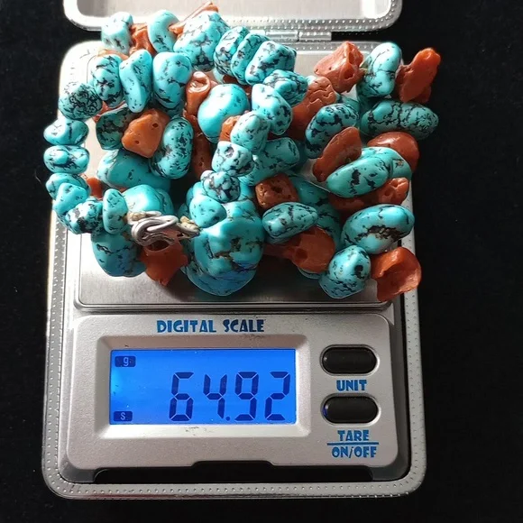 Vintage Turquoise Nugget & Coral Necklace 17.5" Long - Picture 14 of 15